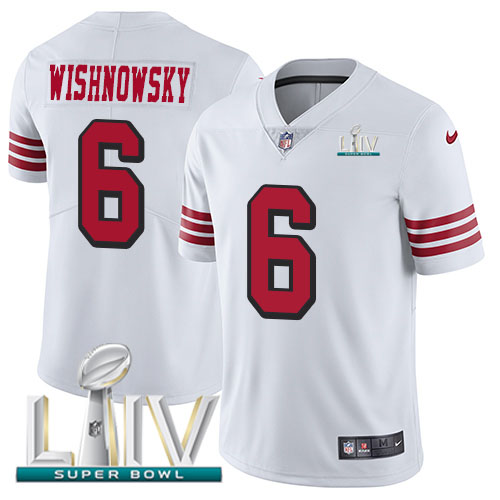San Francisco 49ers Nike #6 Mitch Wishnowsky White Super Bowl LIV 2020 Rush Youth Stitched NFL Vapor Untouchable Limited Jersey->youth nfl jersey->Youth Jersey
